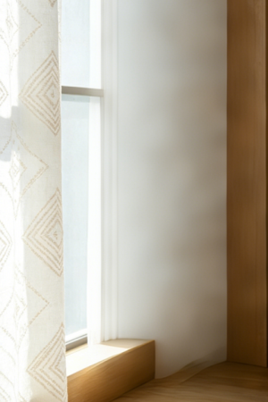 Textured Geometric Linen White Curtains