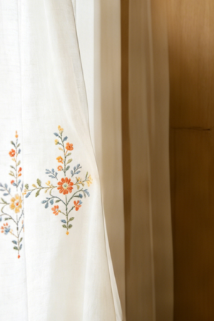 Country-Style Colorful Floral Embroidered Linen Curtains